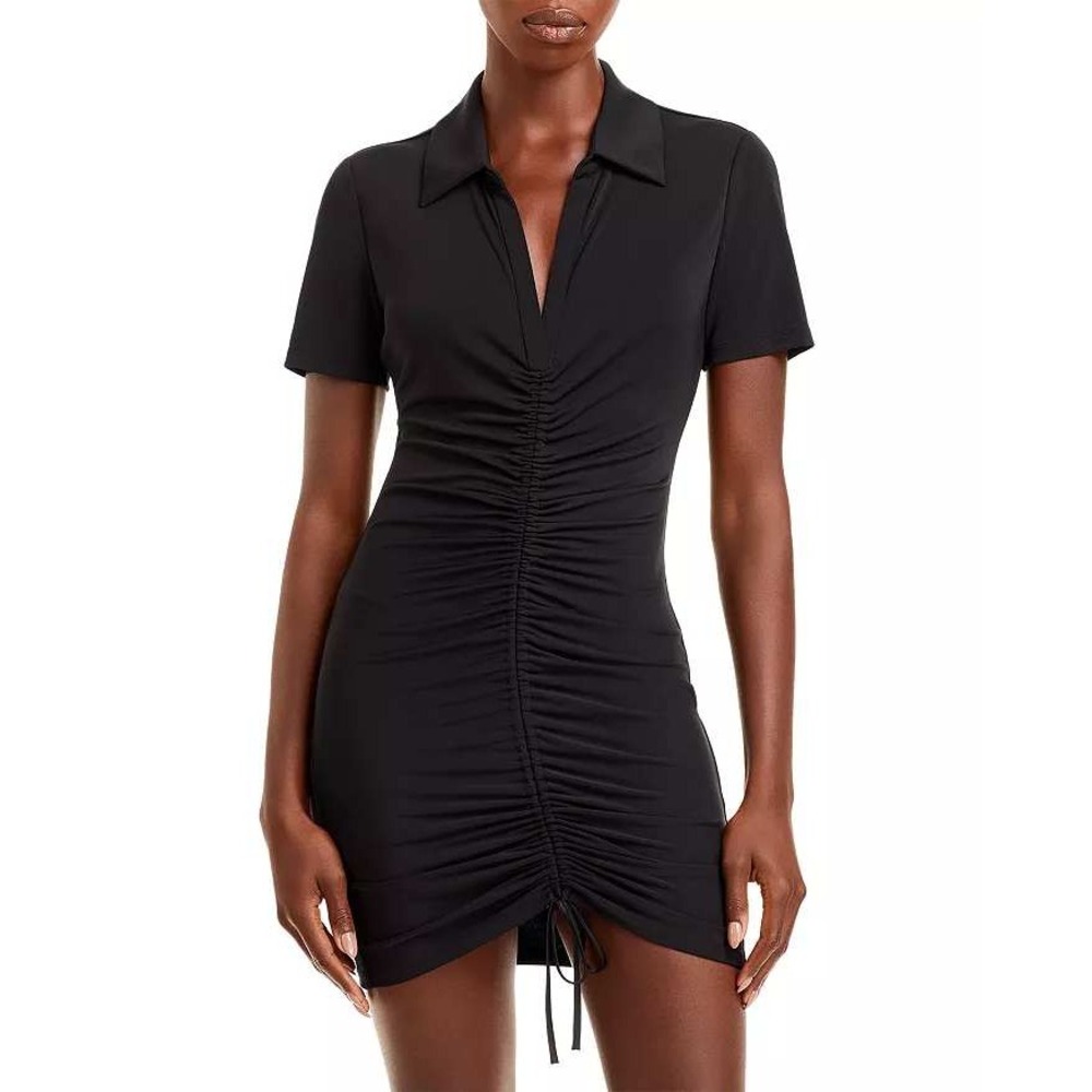 Alice + Olivia Womens Mini Dress Ruched Collared Black Size M